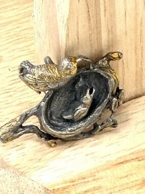 Anson Pewter Bird Nest Pendant Two-Tone Gold Silver Figural Vintage